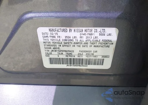 2015 Infiniti Q50 Premium из США, поврежденный, VIN JN1BV7AR5FM405422